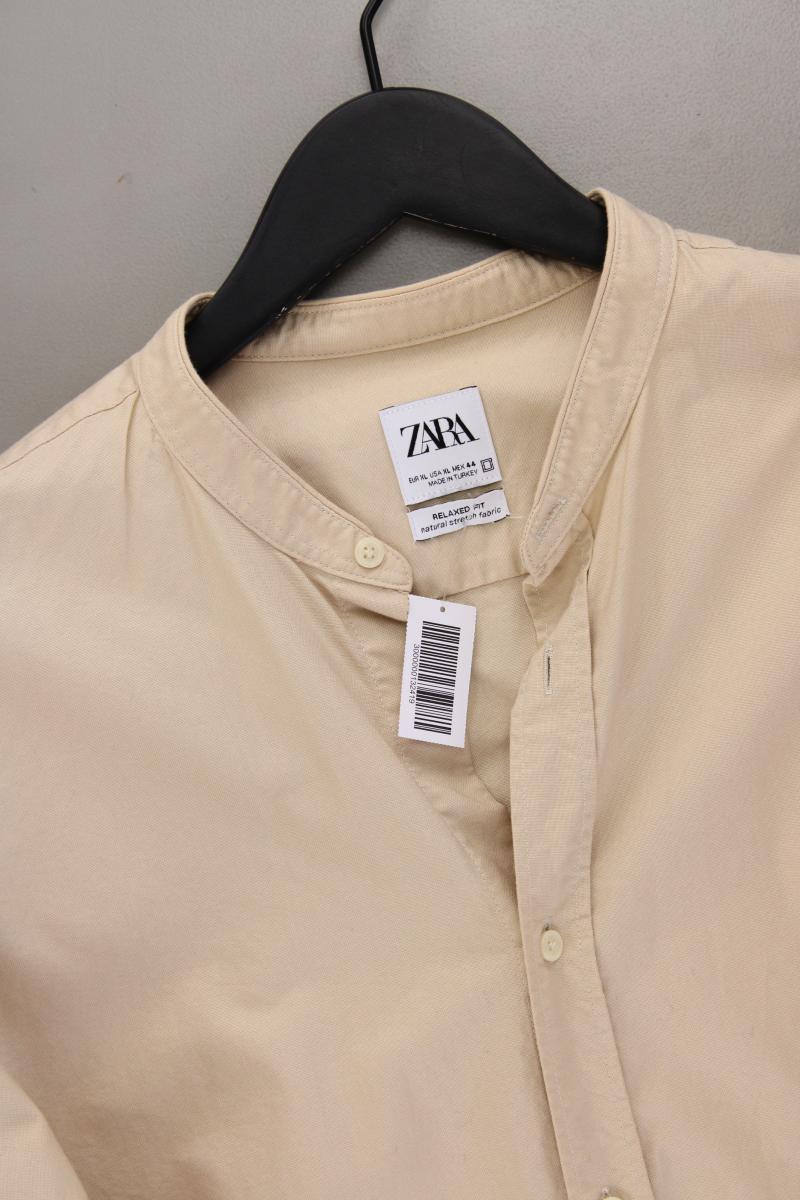 Zara Langarmhemd für Herren Gr. XL creme aus Baumwolle