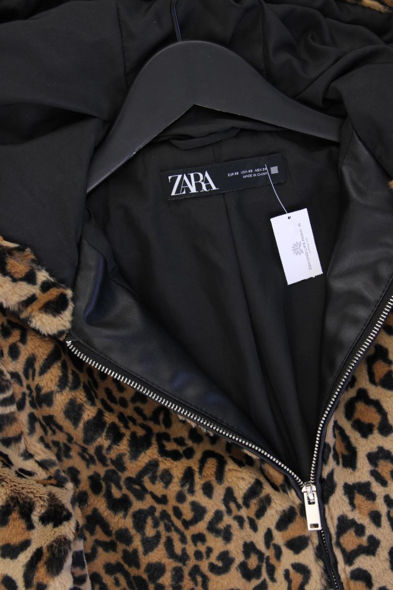 Zara Kapuzenmantel Gr. XS mit Tierdruck neuwertig braun aus Polyester