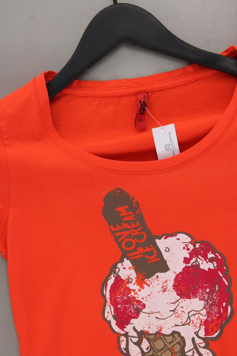QS by s.Oliver Printshirt Gr. XS Kurzarm orange aus Baumwolle