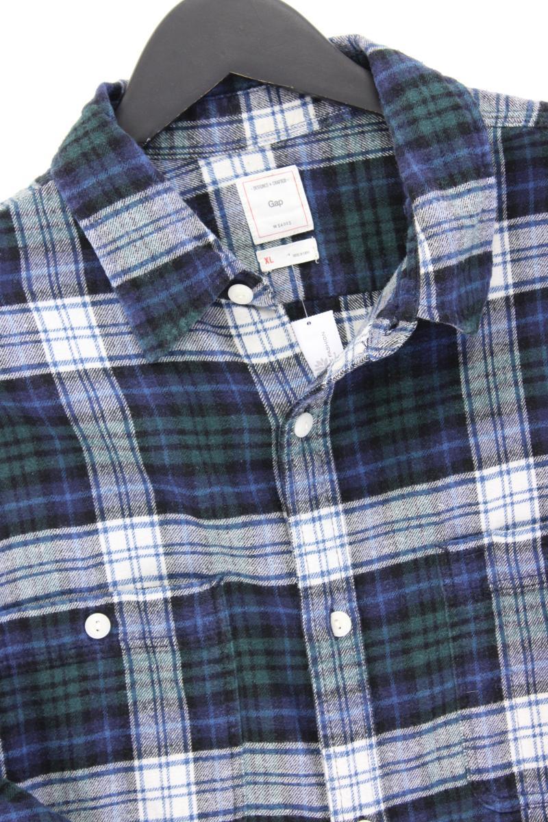 GAP Karohemd für Herren Gr. XL kariert Langarm blau aus Baumwolle