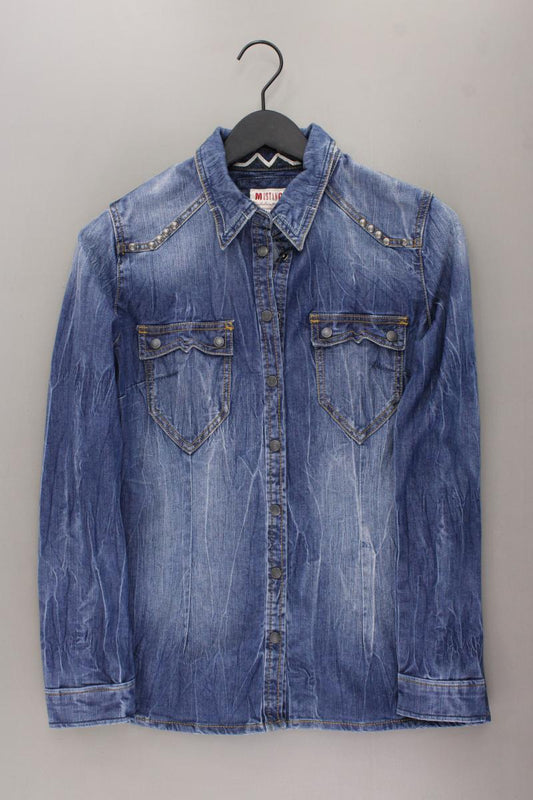 Mustang Jeansbluse Gr. 38 Langarm mit Nieten blau