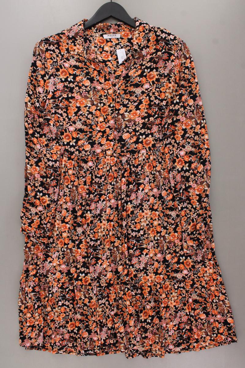 Pieces Langarmkleid Gr. M mit Blumenmuster orange aus Viskose