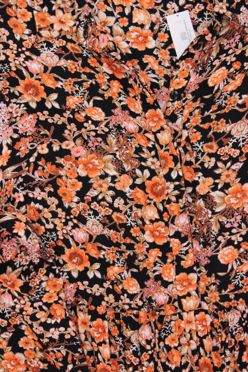 Pieces Langarmkleid Gr. M mit Blumenmuster orange aus Viskose