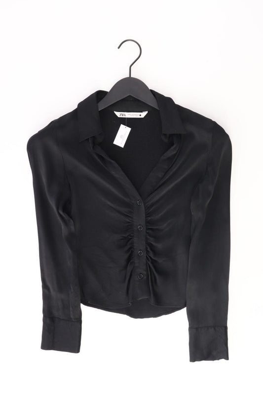 Zara Satinbluse Gr. XS Langarm schwarz aus Viskose