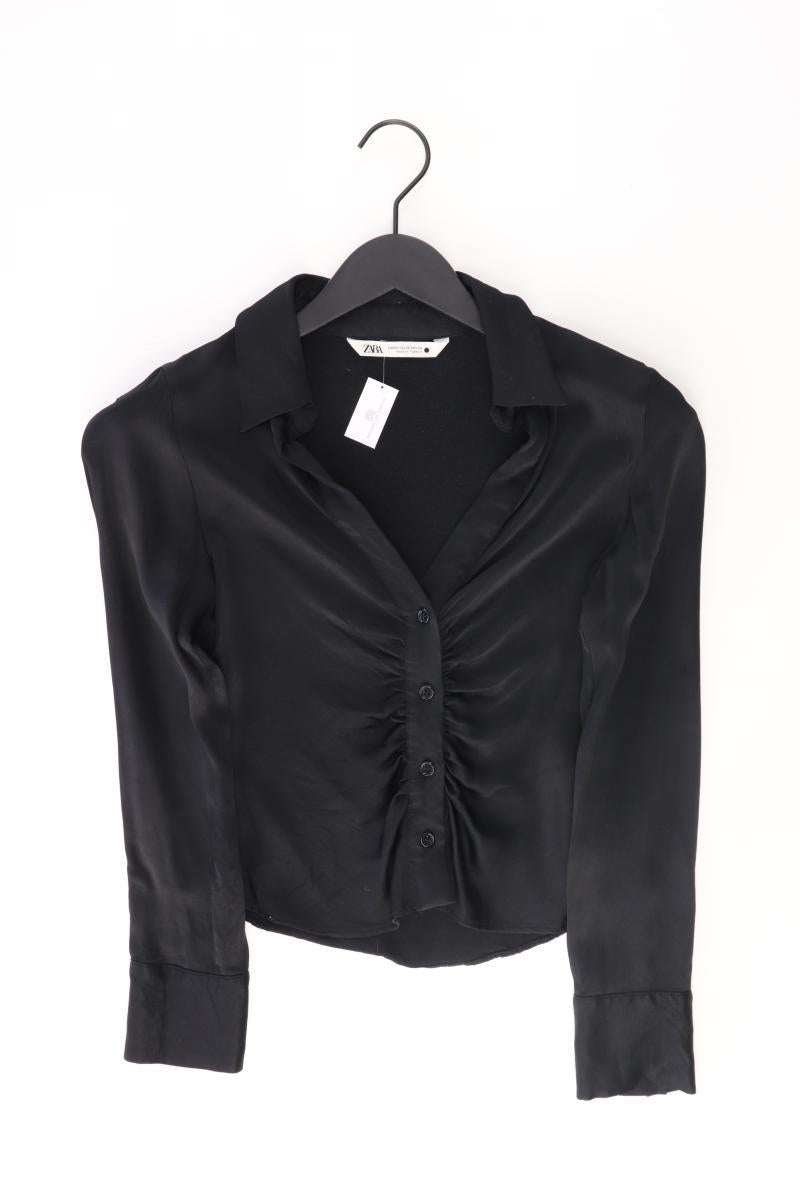Zara Satinbluse Gr. XS Langarm schwarz aus Viskose