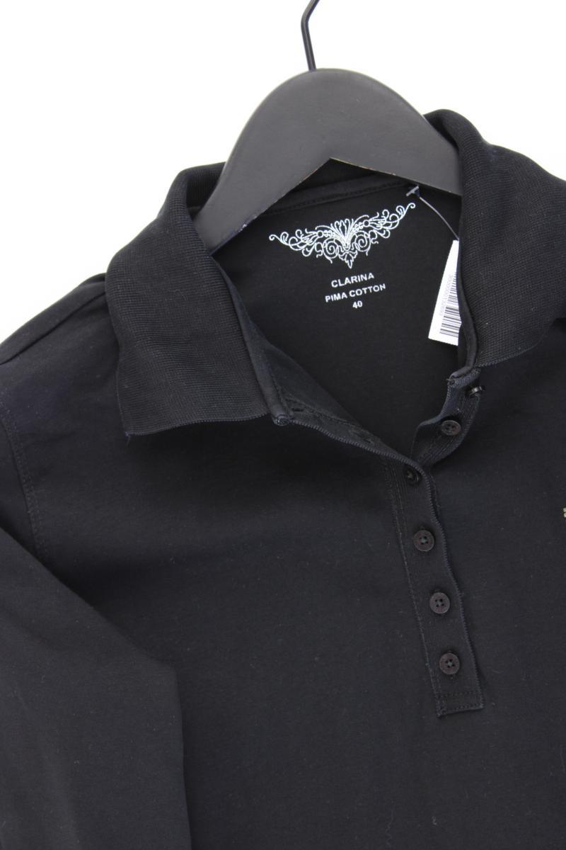 CLARINA Poloshirt Gr. 40 Langarm schwarz aus Baumwolle