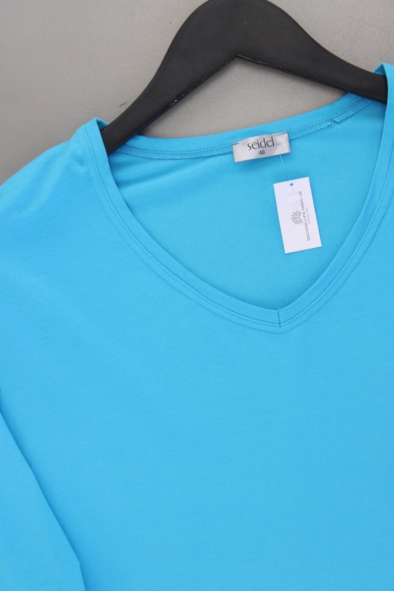 Seidel Shirt mit V-Ausschnitt Gr. 48 neuwertig Kurzarm türkis aus Viskose