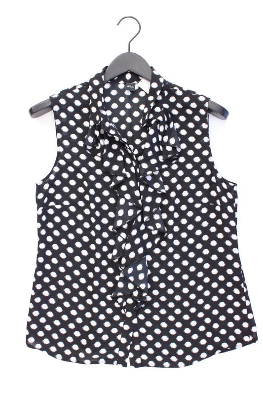 s.Oliver Rüschenbluse Gr. 40 gepunktet Ärmellos schwarz aus Polyester