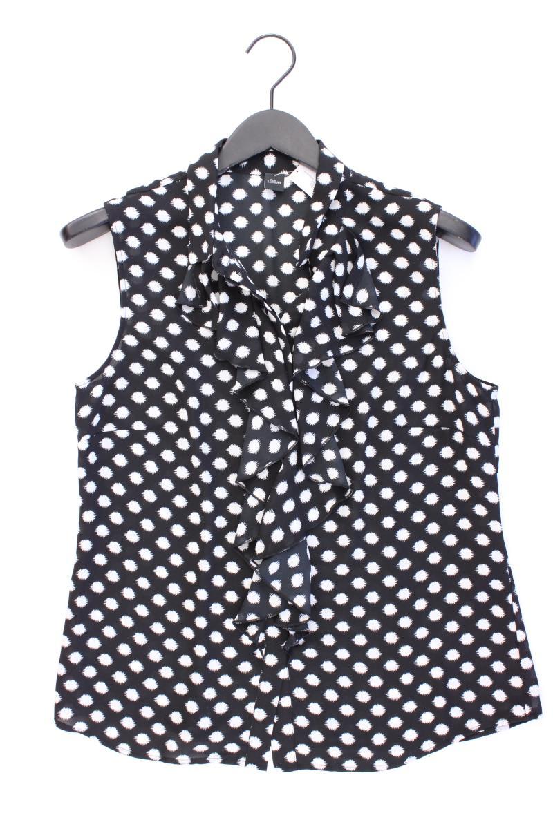s.Oliver Rüschenbluse Gr. 40 gepunktet Ärmellos schwarz aus Polyester