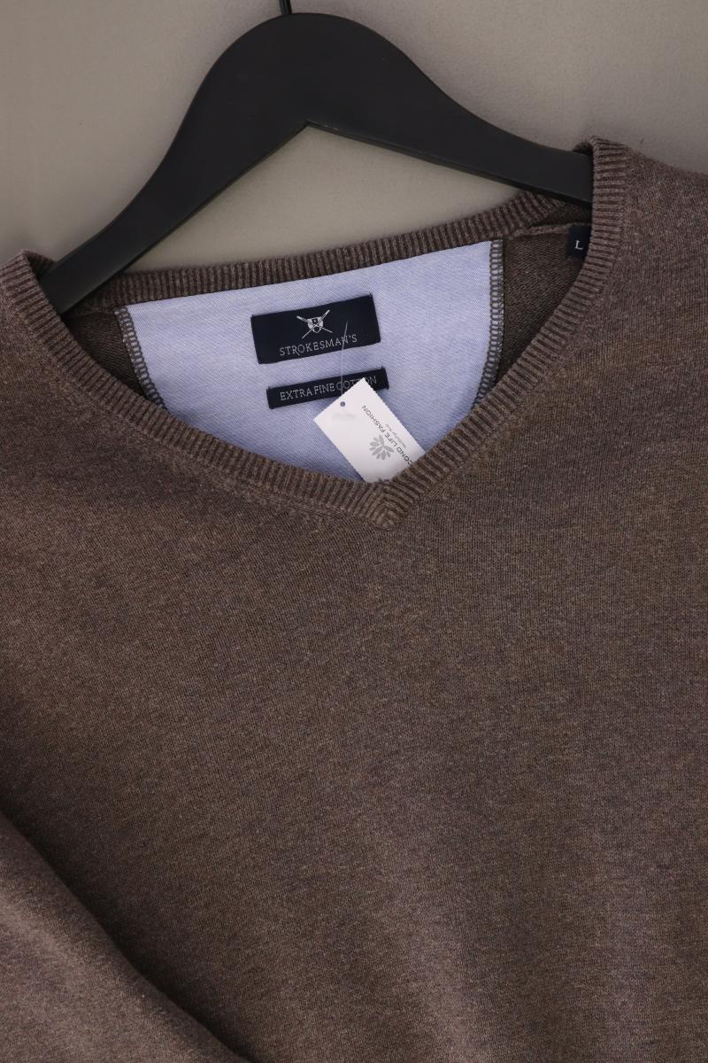 STROKESMAN'S Feinstrickpullover für Herren Gr. L braun aus Baumwolle