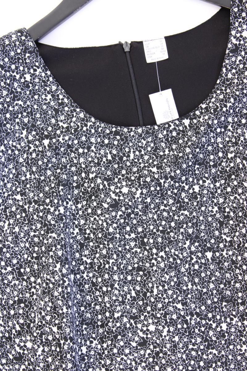 Kurzarmkleid Gr. 50 mit Blumenmuster schwarz aus Polyester
