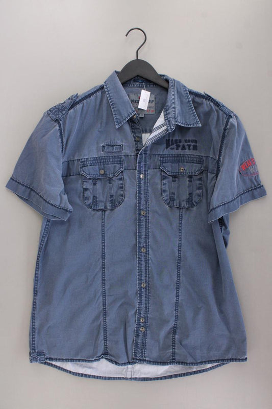 QS by s.Oliver Kurzarmhemd für Herren Gr. XL blau aus Baumwolle