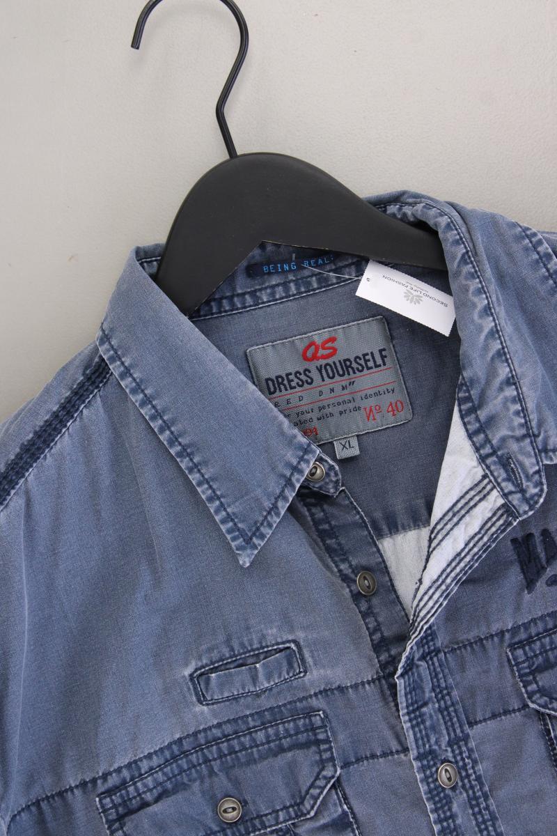 QS by s.Oliver Kurzarmhemd für Herren Gr. XL blau aus Baumwolle