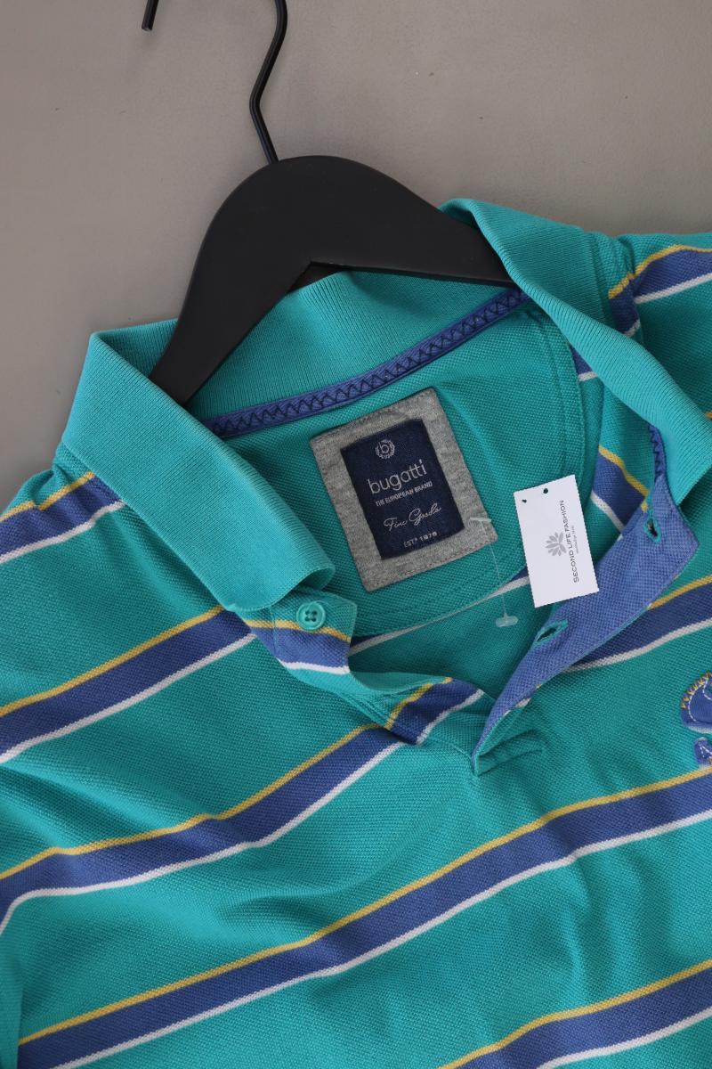 Bugatti Poloshirt für Herren Gr. XXXL gestreift Kurzarm türkis aus Baumwolle
