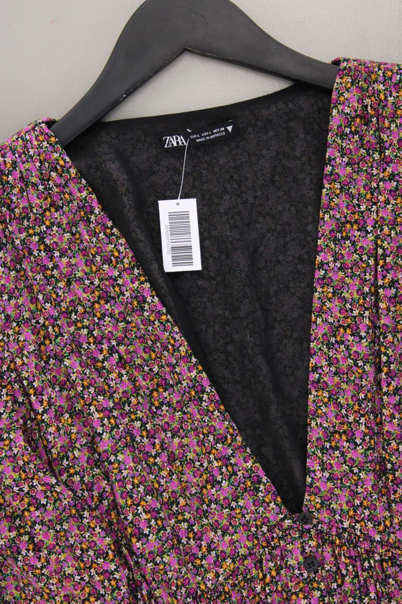 Zara Langarmkleid Gr. L mit Blumenmuster lila