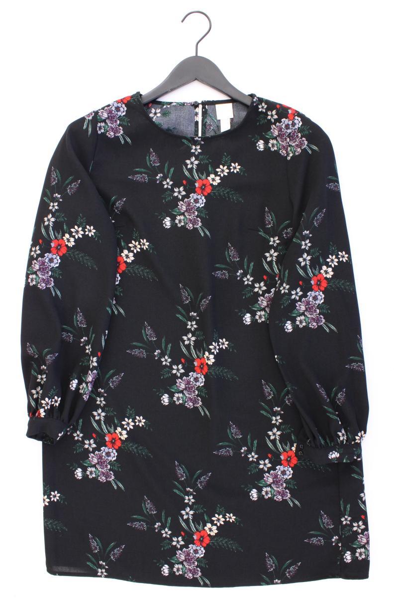 H&M Langarmkleid Gr. 40 mit Blumenmuster schwarz aus Polyester
