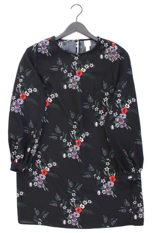 H&M Langarmkleid Gr. 40 mit Blumenmuster schwarz aus Polyester