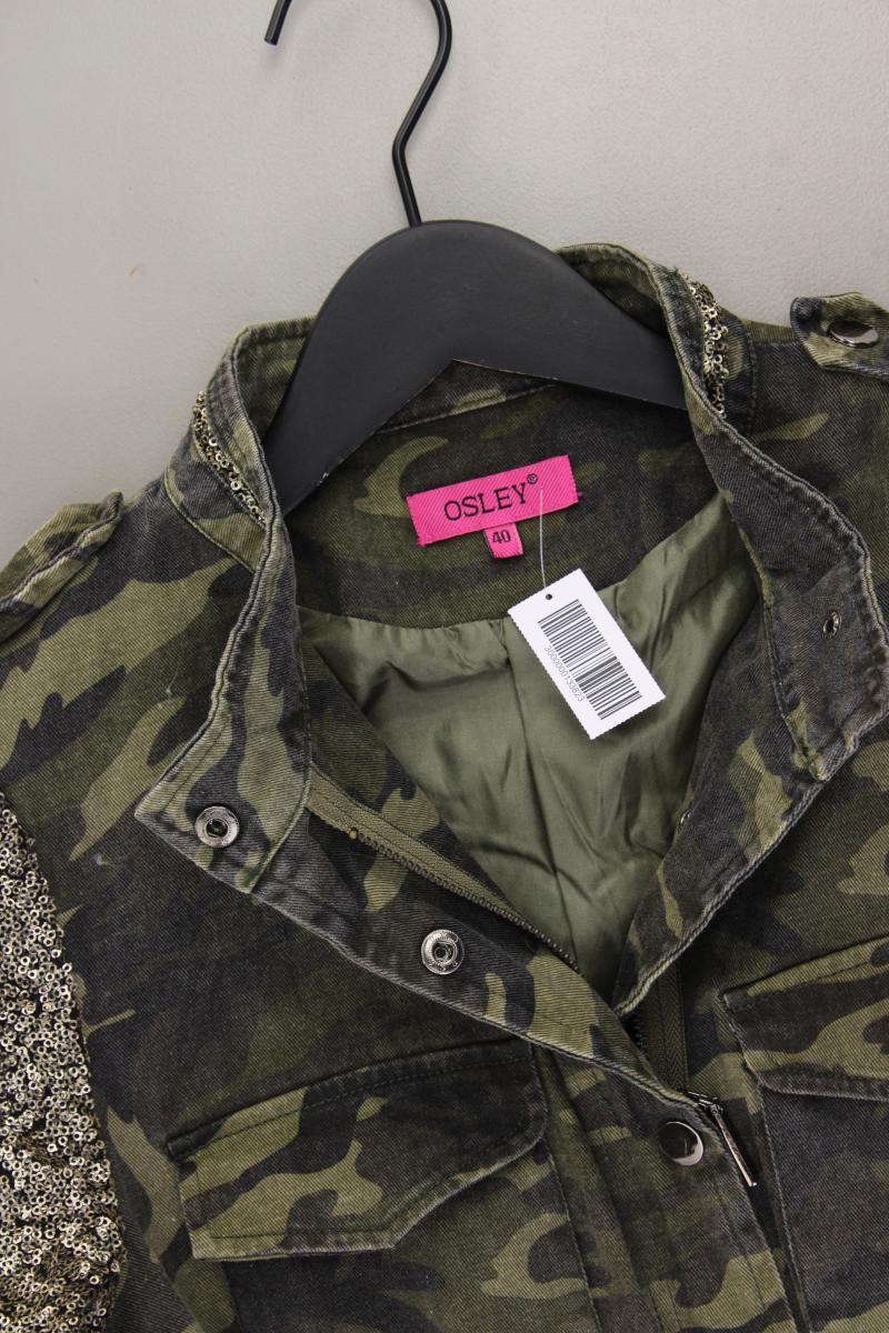 Camo-Jacke Gr. 40 camouflage mit Pailletten olivgrün aus Baumwolle