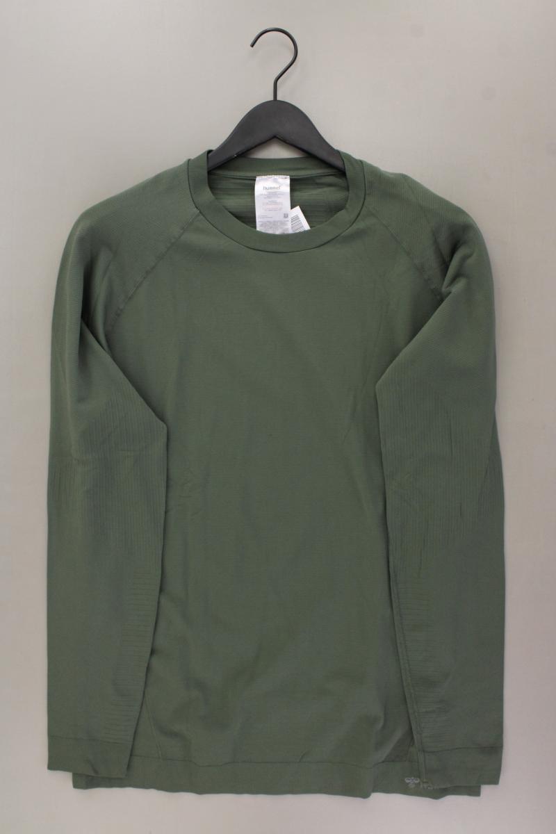 hummel Sportshirt für Herren Gr. L neuwertig Langarm olivgrün aus Polyamid