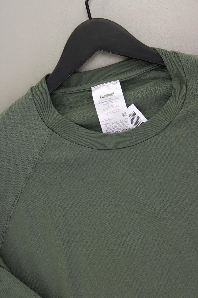 hummel Sportshirt für Herren Gr. L neuwertig Langarm olivgrün aus Polyamid