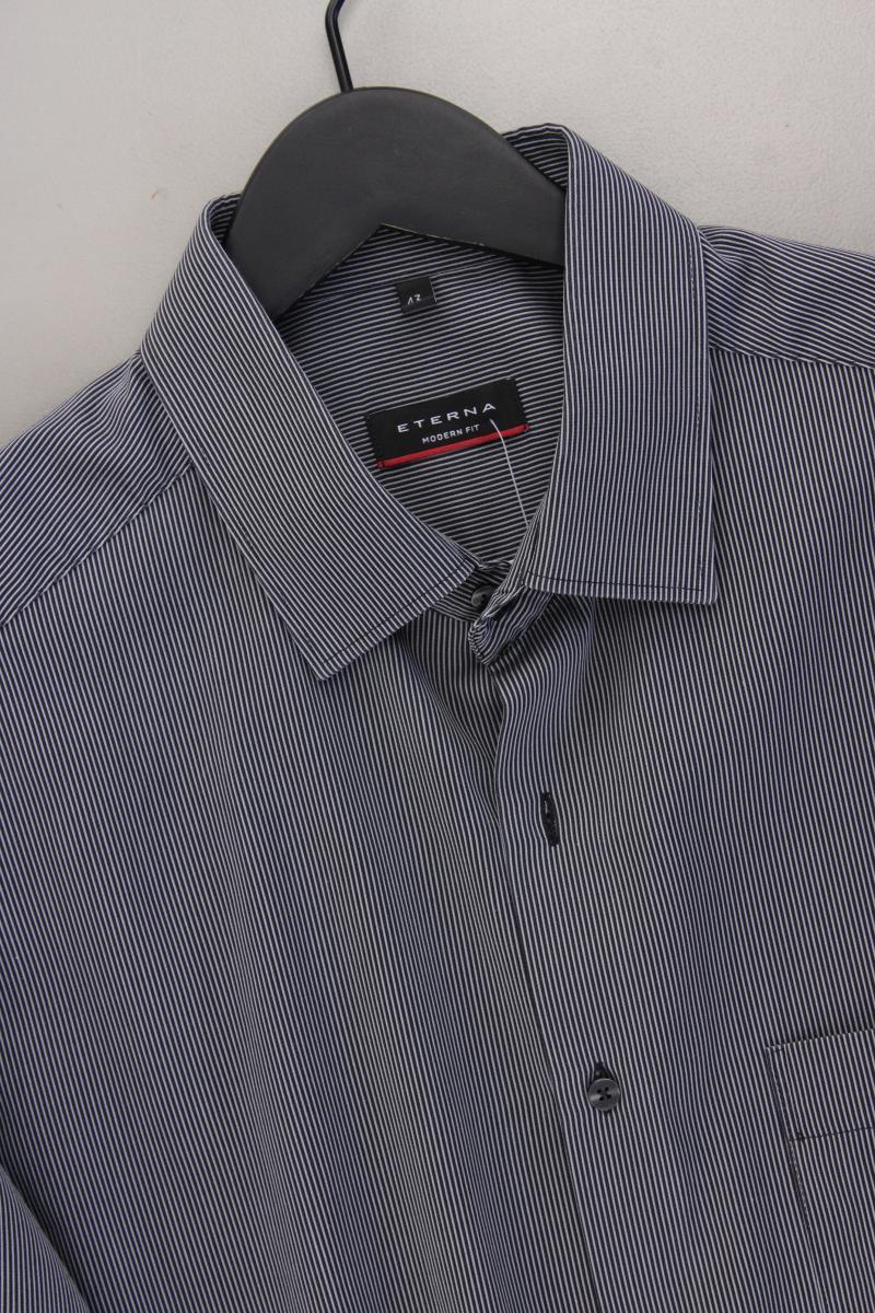 Eterna Kurzarmhemd für Herren Gr. Hemdgröße 43 gestreift schwarz aus Baumwolle