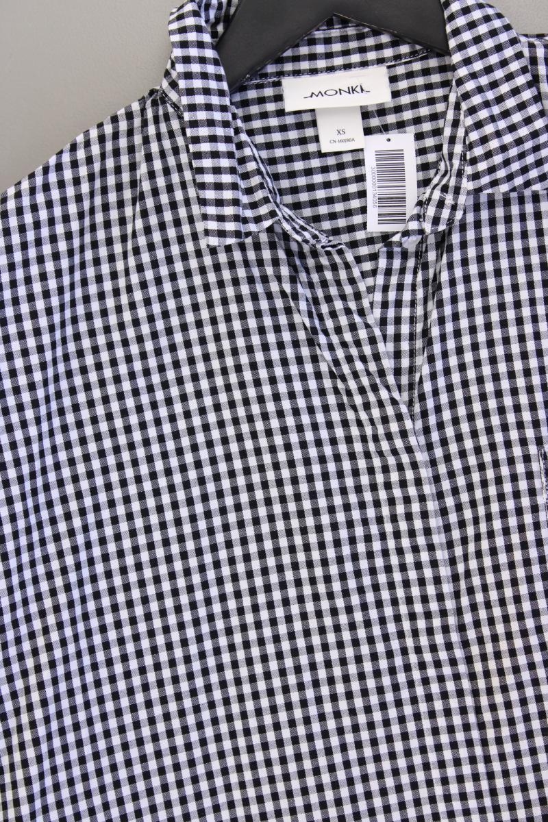 Monki Kurzarmkleid Gr. XS kariert schwarz aus Baumwolle