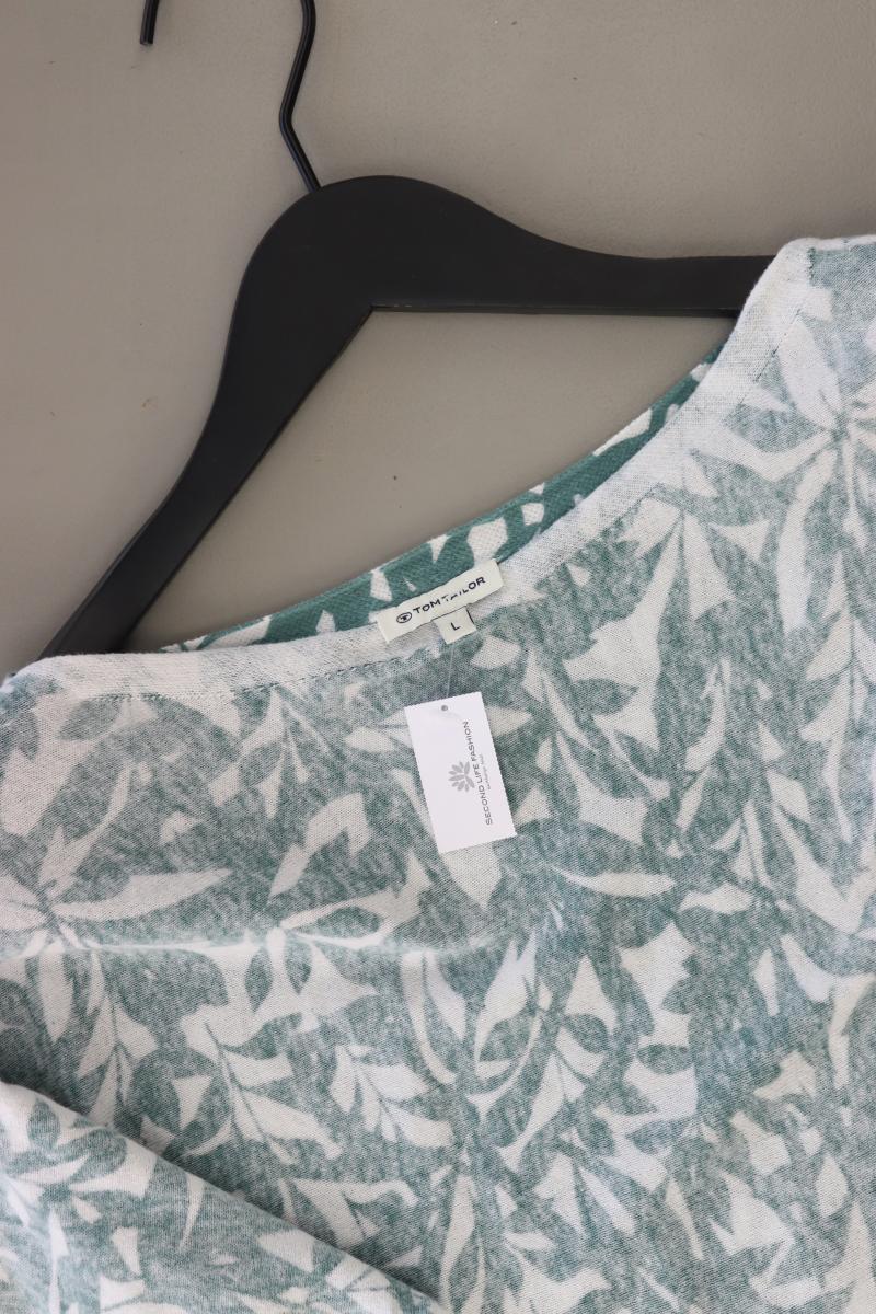 Tom Tailor Feinstrickpullover Gr. L mit Blumenmuster grün aus Baumwolle