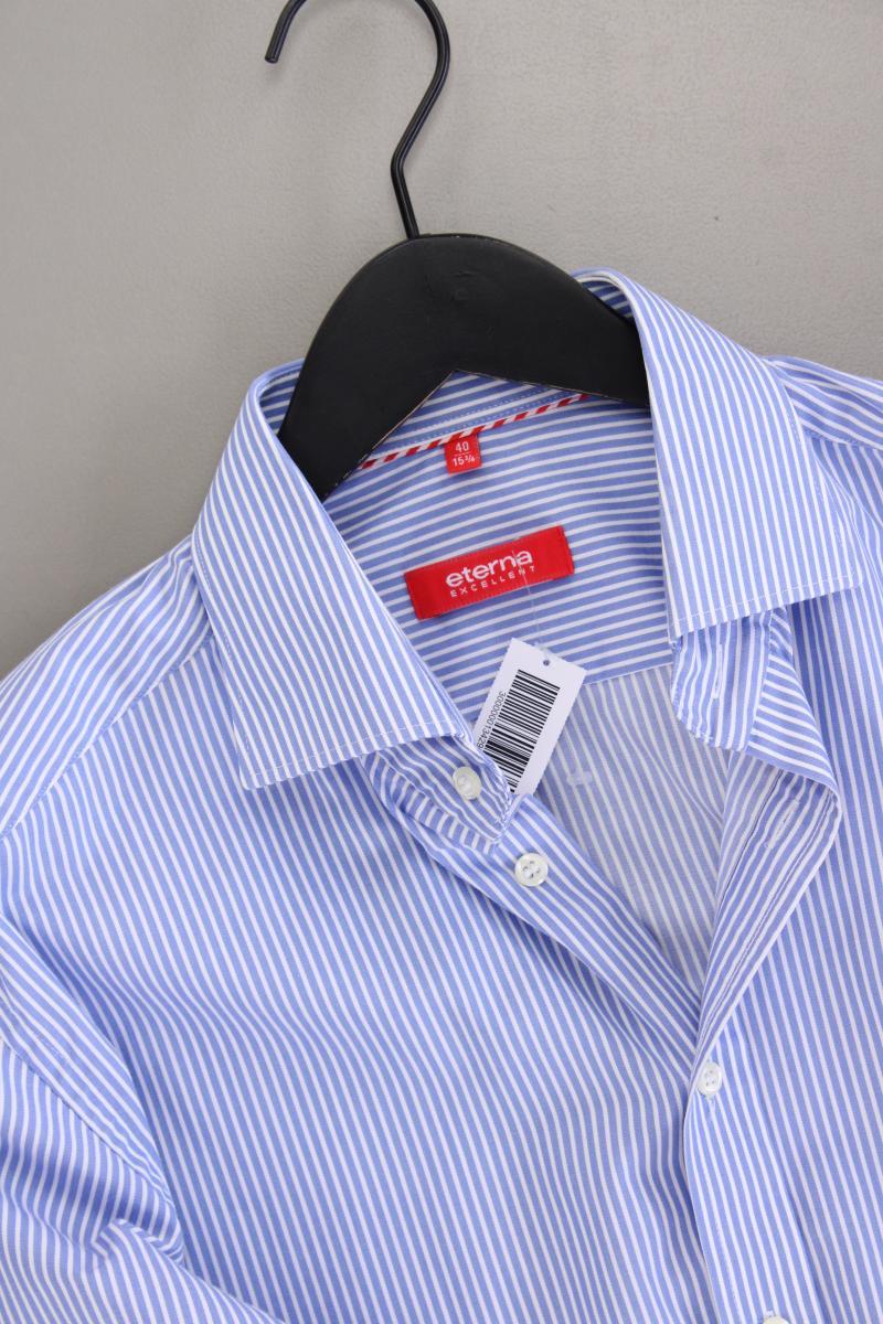 Eterna Langarmhemd für Herren Gr. Hemdgröße 40 gestreift blau aus Baumwolle