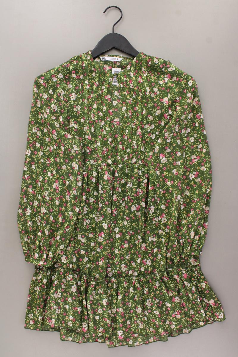 Zara Langarmkleid Gr. S mit Blumenmuster neuwertig grün aus Polyester