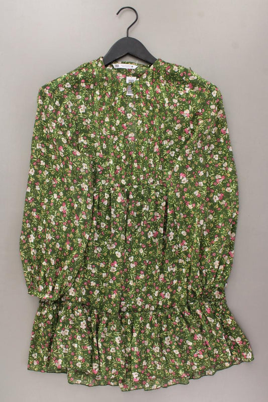 Zara Langarmkleid Gr. S mit Blumenmuster neuwertig grün aus Polyester