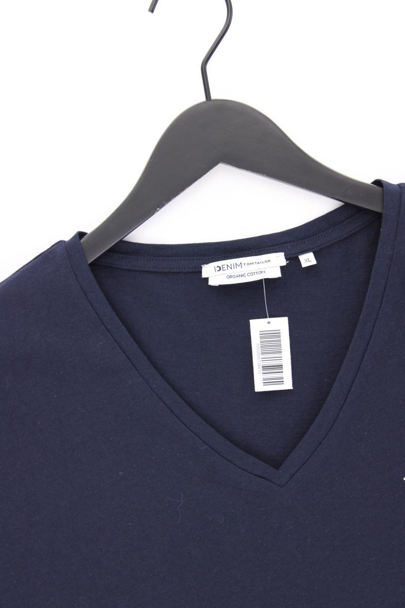 Tom Tailor (Denim) Shirt mit V-Ausschnitt Gr. XL Kurzarm blau aus Baumwolle
