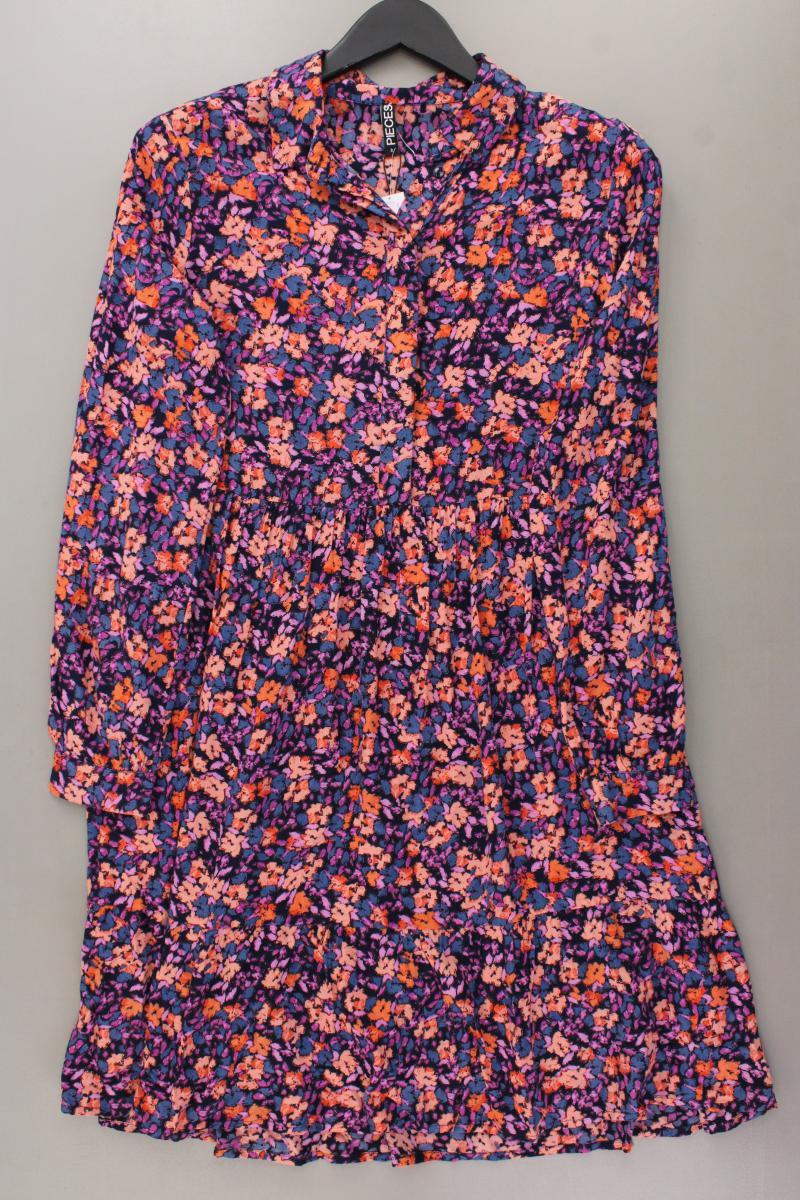 Pieces Langarmkleid Gr. S mit Blumenmuster mehrfarbig aus Viskose