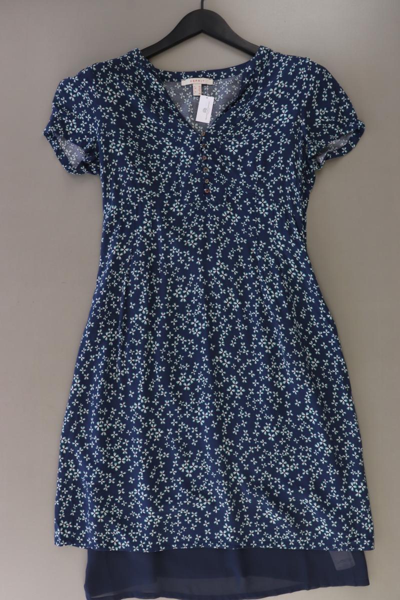 Esprit Kurzarmkleid Gr. 36 mit Blumenmuster blau aus Polyester