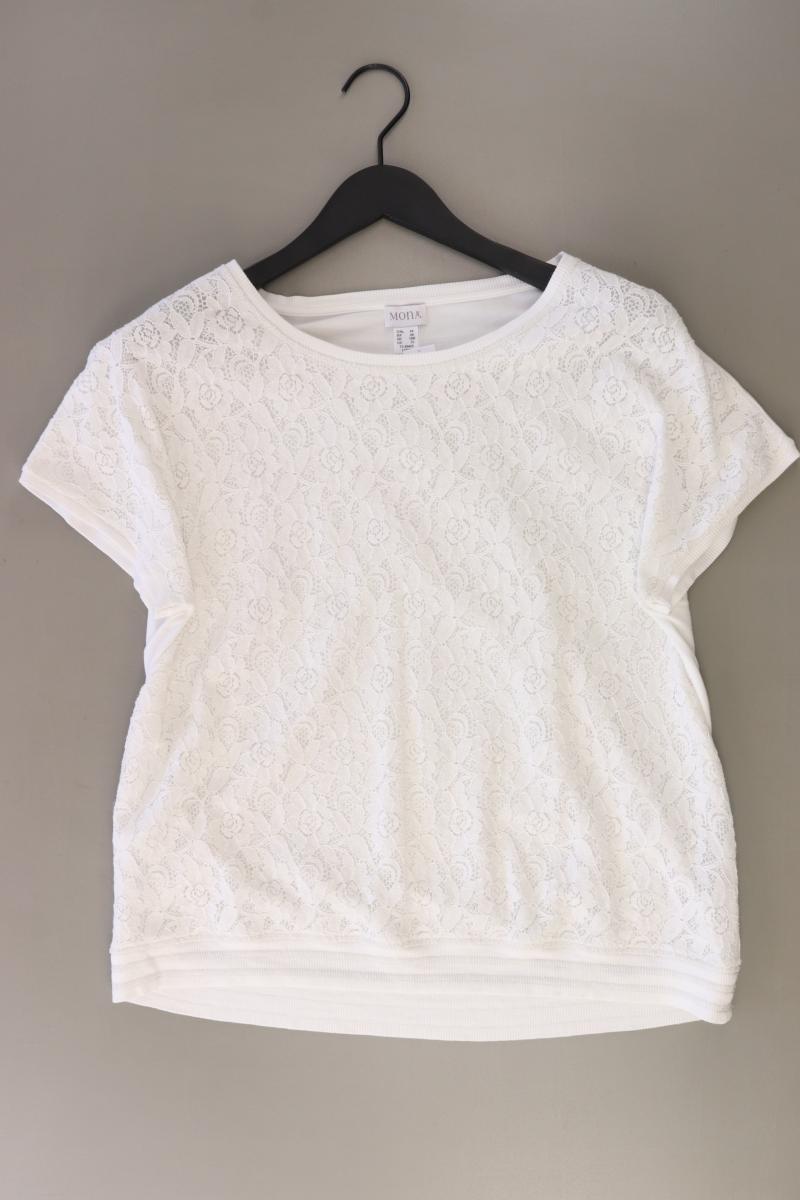 Mona Shirt mit Spitze Gr. 44 mit Blumenmuster Kurzarm weiß aus Elasthan