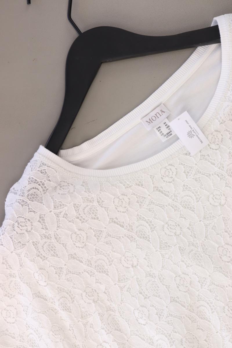 Mona Shirt mit Spitze Gr. 44 mit Blumenmuster Kurzarm weiß aus Elasthan
