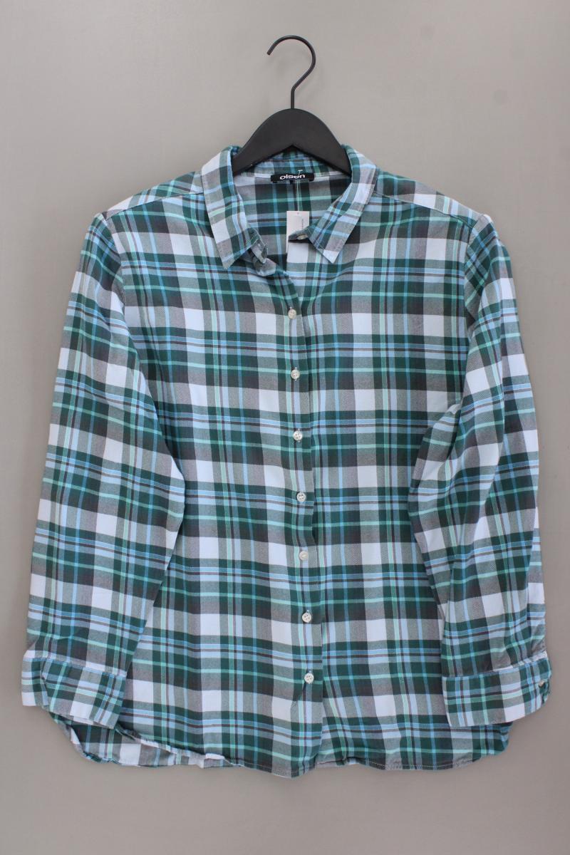 olsen Karobluse Gr. 48 kariert Langarm blau aus Viskose