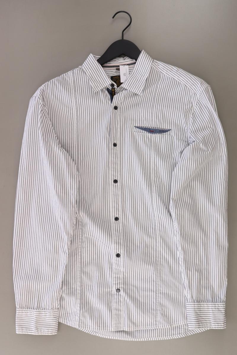 s.Oliver Langarmhemd für Herren Gr. L gestreift weiß aus Baumwolle