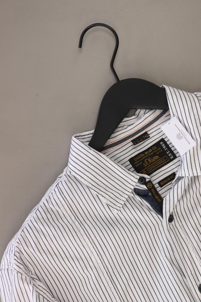 s.Oliver Langarmhemd für Herren Gr. L gestreift weiß aus Baumwolle