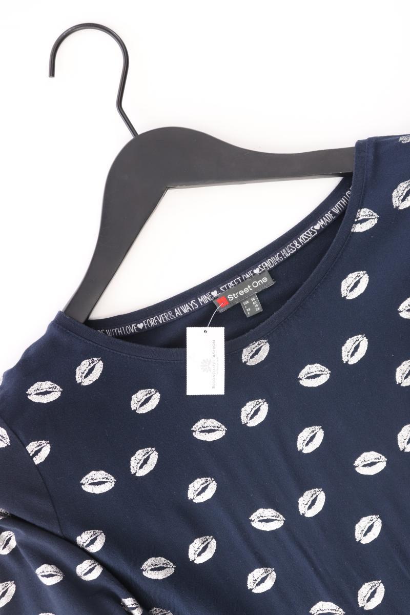 Street One Bluse mit Kussmundmuster Gr. 36 Kurzarm blau aus Viskose