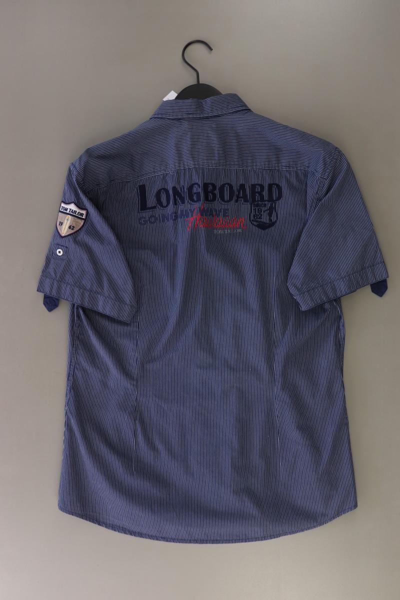 Tom Tailor Kurzarmhemd für Herren Gr. L gestreift blau aus Baumwolle