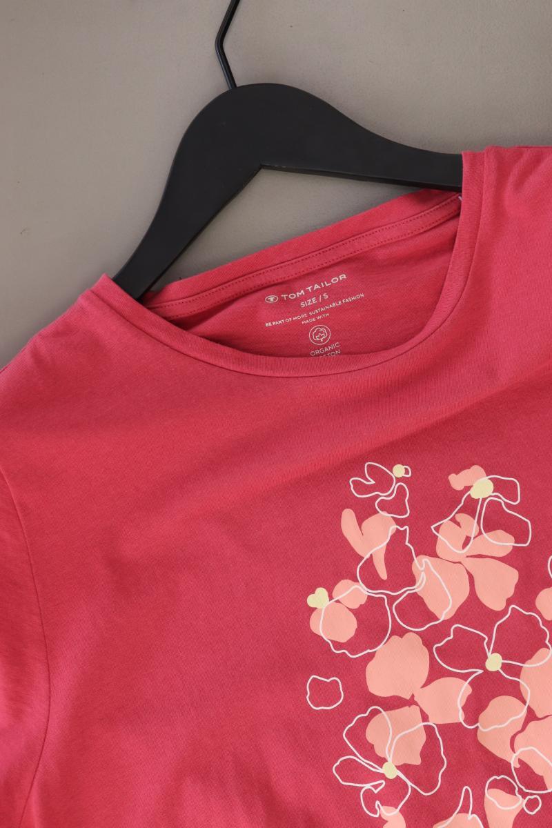 Tom Tailor T-Shirt Gr. S mit Blumenmuster Kurzarm rot aus Baumwolle