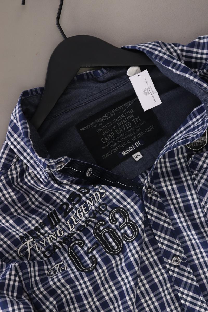 Camp David Langarmhemd für Herren Gr. M/L gestreift blau aus Baumwolle