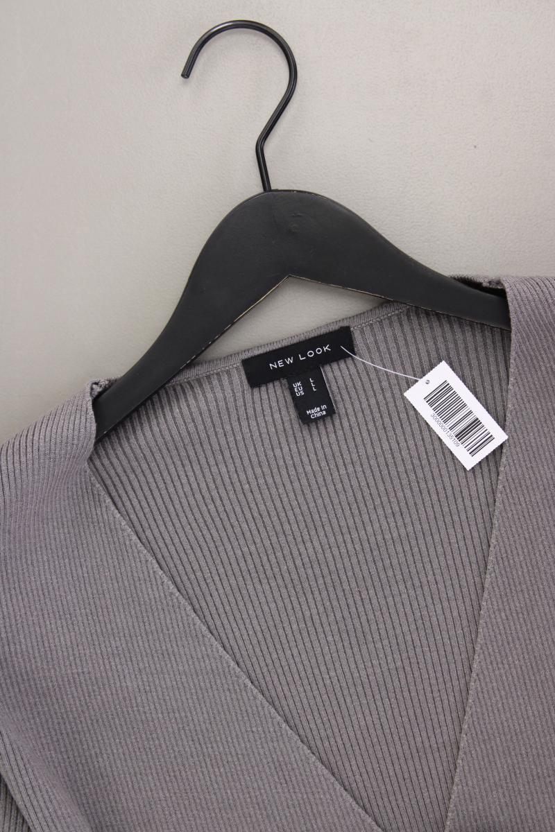 New Look Shirt mit V-Ausschnitt Gr. L Langarm grau aus Viskose