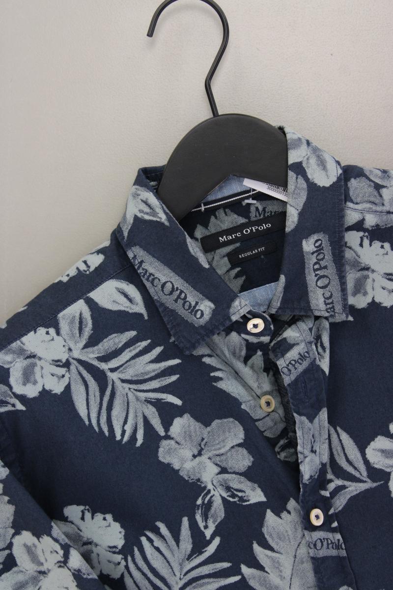 Marc O'Polo Kurzarmhemd für Herren Gr. Hemdgröße 39/40 mit Blumenmuster blau