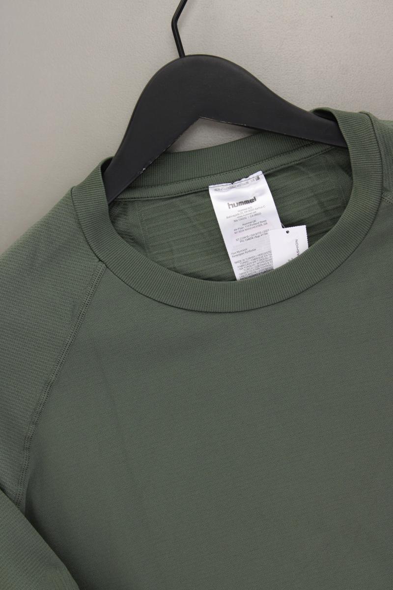 hummel Sportshirt für Herren Gr. L neuwertig Langarm olivgrün aus Polyamid