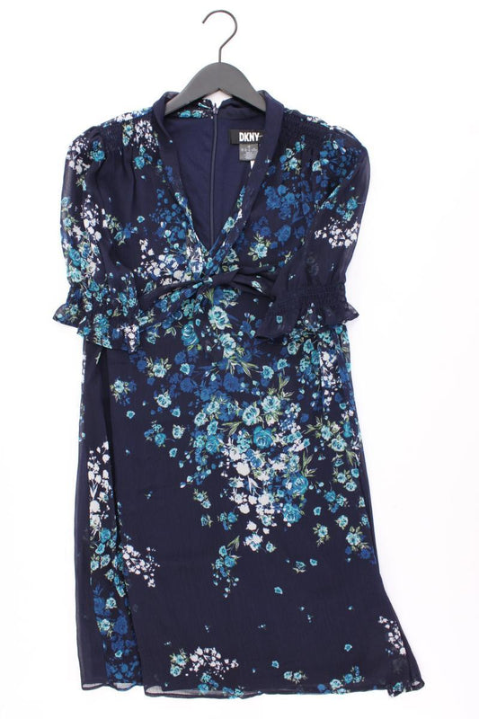 DKNY Chiffonkleid Gr. 40 mit Blumenmuster Kurzarm blau aus Polyester
