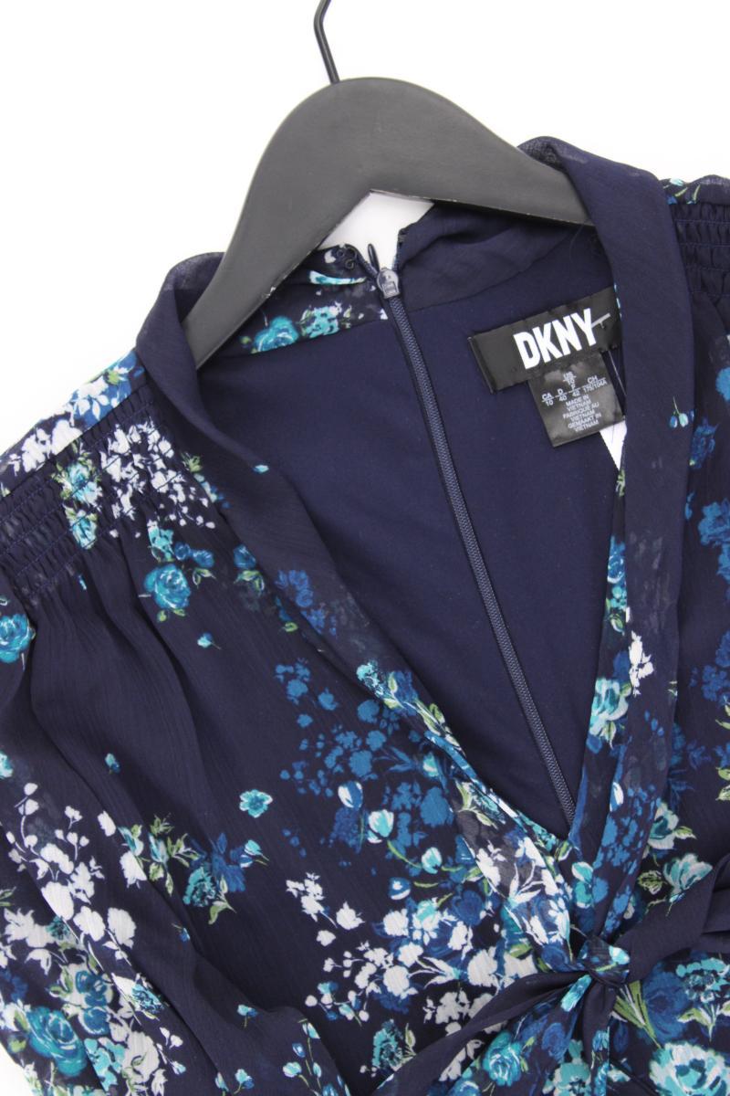 DKNY Chiffonkleid Gr. 40 mit Blumenmuster Kurzarm blau aus Polyester
