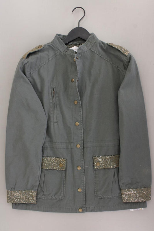 Aniston Übergangsjacke Gr. 38 neuwertig mit Pailletten olivgrün aus Baumwolle