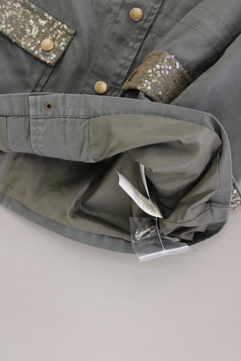 Aniston Übergangsjacke Gr. 38 neuwertig mit Pailletten olivgrün aus Baumwolle