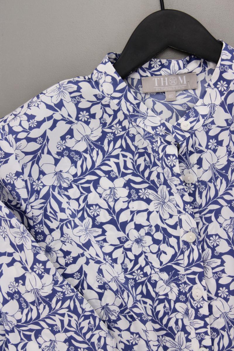 Thom by Thomas Rath Langarmkleid Gr. 40 mit Blumenmuster neuwertig blau
